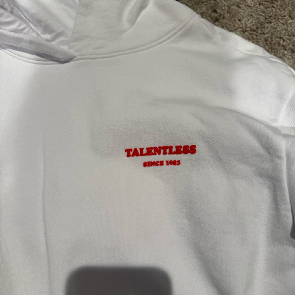 TALENTLESS White Hoodie with Red Logo - Picture 2 of 3